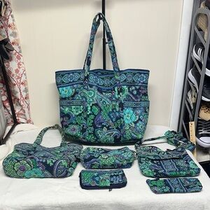 Vera Bradley Blue and Green Paisley 6 piece  Tote Set